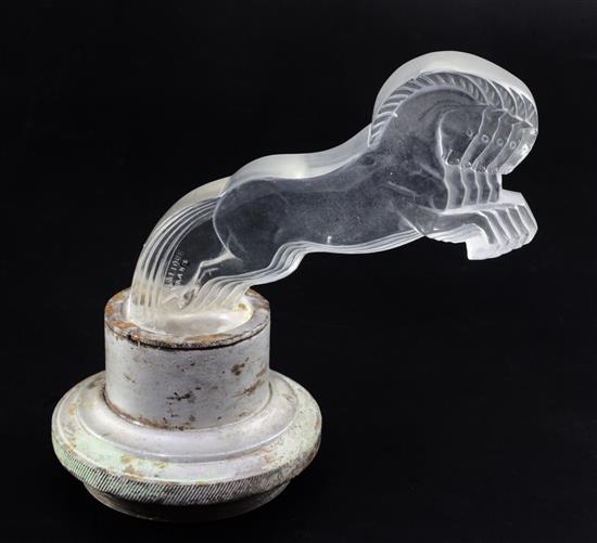 Cinq Chevaux/Five Horses. A glass mascot by René Lalique, introduced on 26/8/1925, No.1122 Height overall 16.1cm. Length 14cm.